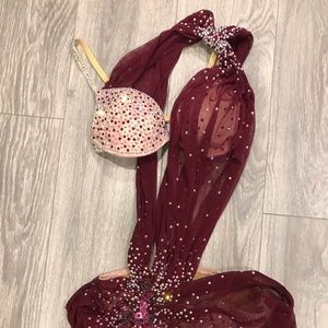 Dance costume burgundy rhinestones